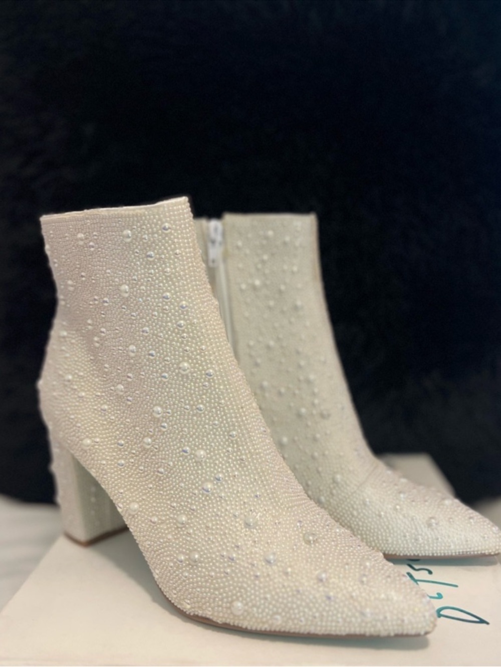 Elegant Pearl-Embellished White Ankle Boots